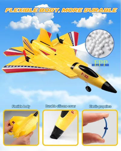 Miniatura 5 de ANTSIR Avión F22 Raptor RC, chorro de control remoto de espuma duradera con giroscopio y luces LED, 2 baterías recargables, 2.4 GHz RC Glider