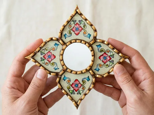 Miniatura 3 de Espejo peruano pequeño, espejo artesanal hecho a mano, decoración de pared de vidrio pintado inverso, espejos con forma de diamante de 8.26 pulgadas