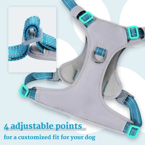 Miniatura 3 de Huntboo Arnés para perro sin tirones, chaleco totalmente reflectante con 2 clips para correa, sin estrangulamiento, ajustable, transpirable