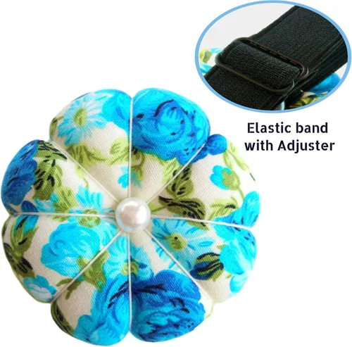 Miniatura 4 de CUSHYSTORE Alfiler de muñeca, cojín de aguja con flor floral con correa elástica ajustable para coser todas las muñecas, 3 pulgadas de largo x 3