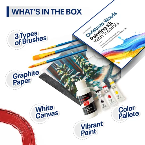 Miniatura 4 de Kit de Pintura DIY Painting4Real para Adultos – Aprende a Pintar Bosques Navideños con Tutoriales en Vídeo – Juego de Pintura Acrílica de 9 Piezas