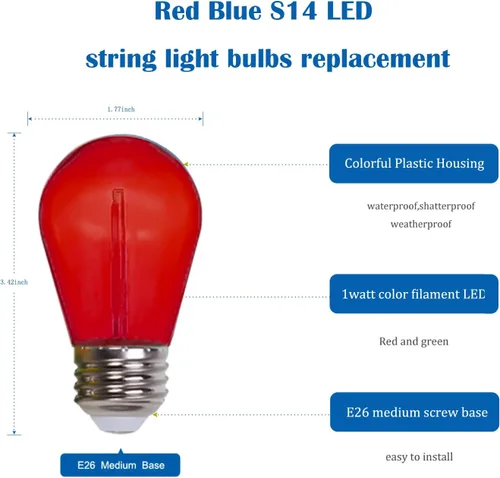 Miniatura 3 de Visther Bombillas de Repuesto Paquete de 24 Bombillas LED S14 de Colores para Luces de Cadena de Repuesto, Base E26 1W Plástico Irrompible