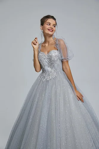 Miniatura 3 de Engerla Vestido largo de quinceañera de tul con cuentas para mujer