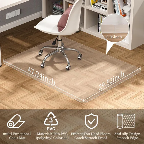 Miniatura 2 de Tonaus Tapete para silla de oficina de 30 x 48 pulgadas, tapete para silla para suelo de madera dura, protector de suelo de PVC transparente