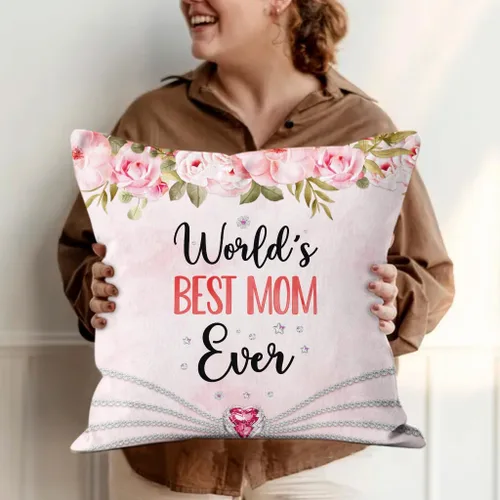 Miniatura 3 de Useful Gifts for Mom, World's Mom Ever Floral Flowers, Personalized Square Pillow, Gifts for Mother Women from Kids Children