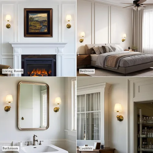 Miniatura 9 de PERMO Juego de 2 apliques de pared clásicos antiguos con forma de embudo con pantalla textil blanca, lámpara de pared montada en la pared