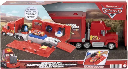 Miniatura 7 de Mattel Disney and Pixar Cars Transforming Mack Playset, camión de juguete 2 en 1 y estación de afinación con lanzador, elevador y más, gráficos