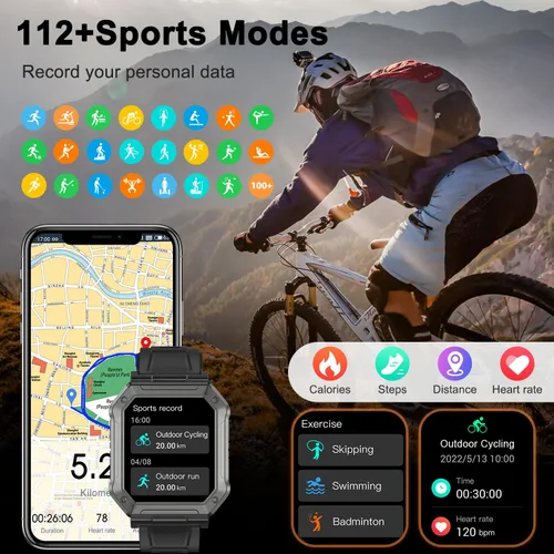 Miniatura 4 de Reloj inteligente para hombre, rastreador de ejercicio: relojes digitales militares para hombre, Bluetooth, responder llamadas, correr, impermeable