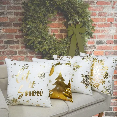Miniatura 14 de JOJOGOGO Juego de 4 fundas de almohada rojas de copo de nieve de 18 x 18 pulgadas, almohadas decorativas Let It Snow de 18 x 18 pulgadas