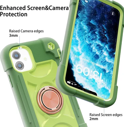 Miniatura 3 de Funda para iPhone 11 de 6.1 pulgadas con soporte de anillo, con 2 protectores de pantalla de vidrio, resistente a los golpes, resistente a