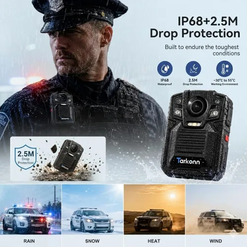Miniatura 6 de Cámara corporal con GPS, cámara corporal 4K/2160P, 2 baterías 1950MAH, visión nocturna y H.265, cámara de cuerpo de policía de 128G para aplicación