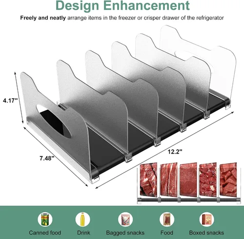 Miniatura 3 de SURETIVIAN Organizador para Congelador 30 cm Organizador Visible para Refrigerador con Divisores Removibles y Asas, Ajustable, Se Ajusta a Comidas