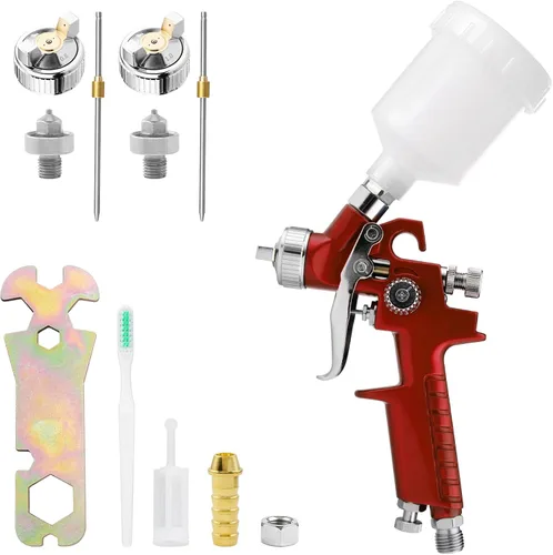 Miniatura 7 de Mini HVLP Pistola pulverizadora de aire en kit, con boquillas de 0.8mm y 1.0mm y taza de 125cc, pequeño pulverizador de pintura automotriz, pistolas