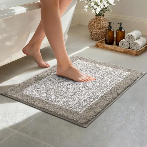 Miniatura 13 de Alfombras de baño de 17 x 24 pulgadas, antideslizantes, lavables, color gris, para bañera, tapete de baño para baño, tapete suave y absorbente