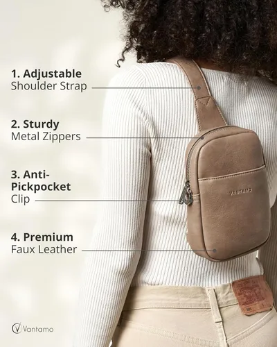 Miniatura 7 de Vantamo Sling Bag for Women Adjustable Strap, RFID & Anti-Pickpocket Clip Cross Body Bags for Women, PU Leather Pack