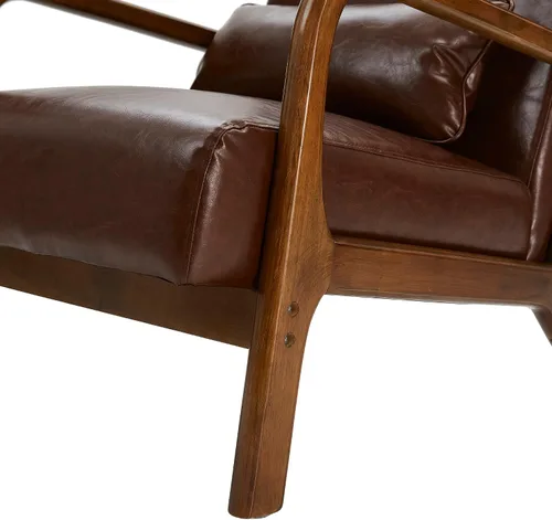 Miniatura 8 de Glitzhome 30.75 "H Mid Century Coffee Accent Sillón, Sillón de lectura individual Silla de salón de cuero PU con marco de madera de caucho nogal