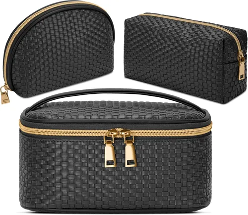 Miniatura 8 de KTMOUW Bolsa de Maquillaje 3 Piezas Bolsa de Cosméticos Impermeable Bolsa de Cosméticos Portátil de Viaje Bolsa Organizadora Tejida