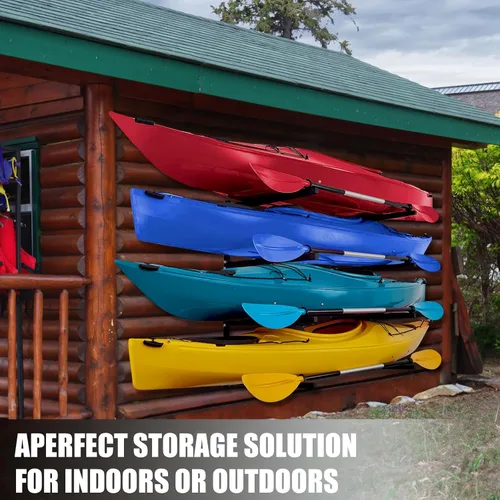 Miniatura 7 de Soporte de pared para kayak para 4 kayaks, soporte de paleta de kayak para almacenamiento de garaje, estantería de cobertizo, capacidad