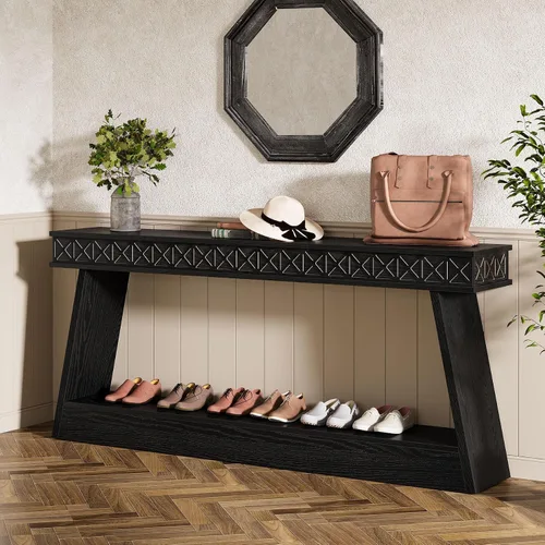 Miniatura 7 de Tribesigns Mesa Consola Moderna, Mesa de Entrada Extra Larga de 71 Pulgadas con Almacenamiento, Mesa de Sofá Estrecha de 2 Niveles Detrás del Sofá