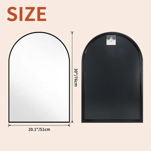 Miniatura 5 de Giftgarden - Espejo arqueado negro de 20x30 pulgadas, espejo de baño arqueado montado en la pared con marco de aluminio para tocador, polvo