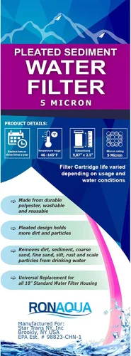 Miniatura 8 de Cartucho de filtro de agua plisado para sedimentos de 9.87 x 2.5 pulgadas, superficie amplificada, elimina arena, suciedad, óxido, vida útil