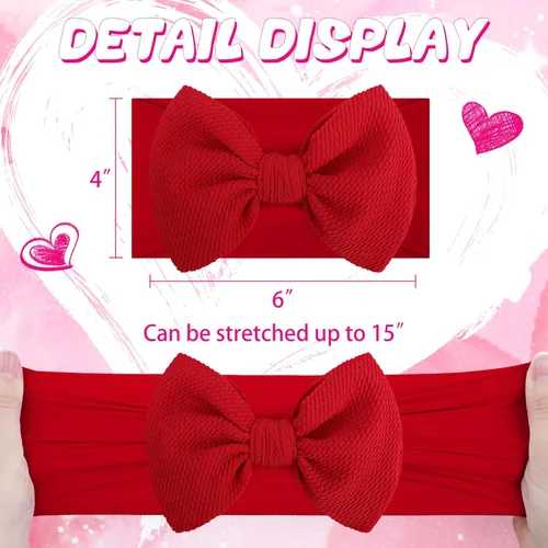 Miniatura 5 de YanJie Lazos de San Valentín – Diademas de nailon rojo hechas a mano para recién nacidos para niñas, niños pequeños y bebés Juego rojo de 6