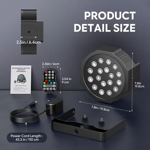 Miniatura 9 de U`King Luces LED Par de luces inalámbricas alimentadas por batería para eventos 18W RGB luz de iluminación de escenario recargable 20 horas por