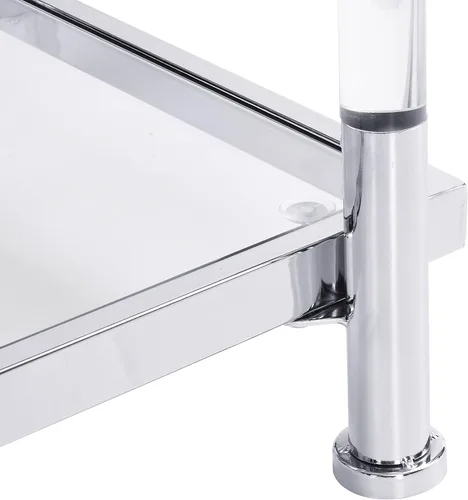 Miniatura 9 de Moderna mesa consola de cristal plateado, mesa de sofá estrecha para entrada con estantes de almacenamiento de 2 niveles para pasillo, espacio