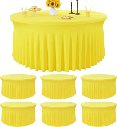 Miniatura 15 de Paquete de 6 manteles redondos de elastano azul bebé para mesa de 60 pulgadas, manteles elásticos de 120 pulgadas ajustables de 5 pies, manteles