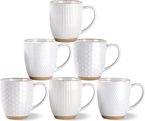 Miniatura 13 de GBhome Juego de 4 tazas de café grandes hechas a mano de 16 onzas con mango grande para capuchino, café con leche, té, cacao caliente, aptas