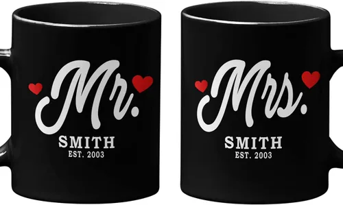 Miniatura 10 de Tazas de café de cerámica personalizadas corazón dorado, nombre personalizado y est. para parejas, conjunto de dos, cumpleaños, aniversario, regalo