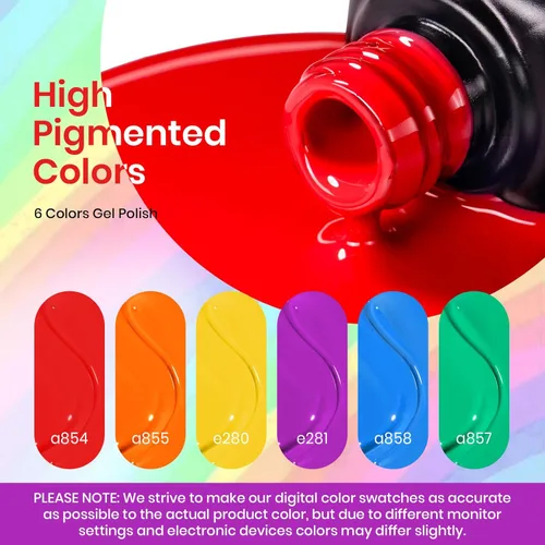 Miniatura 3 de Beetles - Kit de 6 colores de esmalte de gel de uñas colección Old School, colores rojo, amarillo, azul, naranja, verde, lámpara de uñas LED