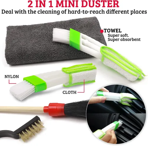 Miniatura 4 de TAKAVU Kit completo de detalles de coche (12 piezas) – Cepillos de detalle, cepillos de alambre, plumero de ventilación y toalla de microfibra