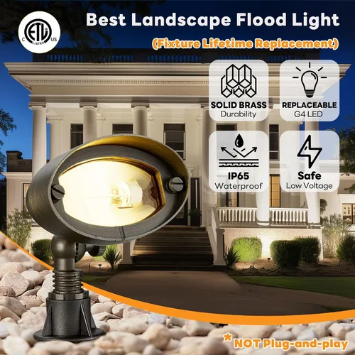 Miniatura 2 de Gardenreet Luz de inundación de bajo voltaje para exteriores, luz LED de latón macizo para lavado de pared, 12 V cableada impermeable, iluminación