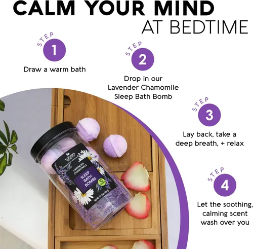 Miniatura 3 de Nature's Beauty Set de regalo de bomba de baño de manzanilla y lavanda - Bomba de spa relajante de lujo con vainilla + aroma cítrico hecha
