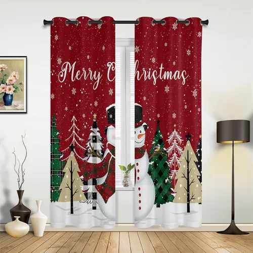 Miniatura 6 de Libaoge Cortinas de Navidad para cocina, dormitorio, juego de 2 paneles, diseño de muñeco de nieve de Navidad, cortinas de invierno con copos