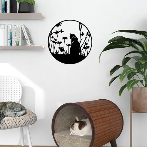 Miniatura 6 de SwallowLiving Decoración de silueta de gato negro de metal de 13.4 x 13.4 pulgadas, arte de pared de corte láser, elegante regalo de gato negro