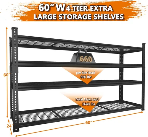 Miniatura 3 de Estantes de almacenamiento resistentes, 60 pulgadas de largo x 24 pulgadas de ancho x 60 pulgadas de alto, carga 2640 libras, estante industrial