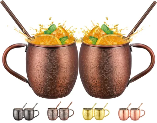 Miniatura 12 de UNISWEET Moscow Mule - Tazas de 18 onzas chapadas en cobre fina artesanía, tazas grabadas con acero inoxidable 304, para bebidas frías, cerveza, 1