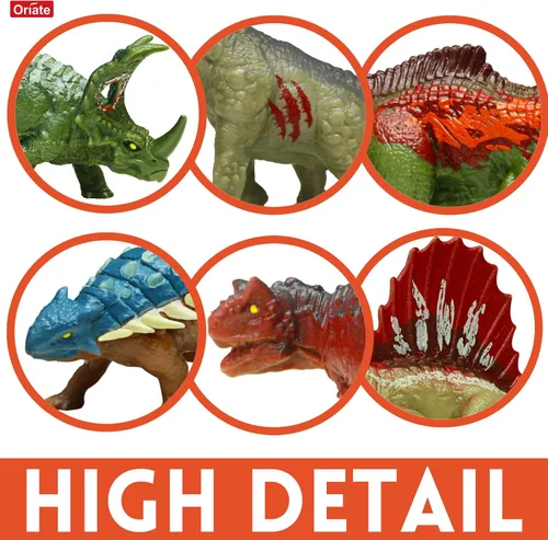 Miniatura 5 de Oriate 12 piezas Mini Figuras de Dinosaurios para Niños de 3-5 y 5-7 años, juego de captura y escape del mundo de los dinosaurios, incluye 6 vallas