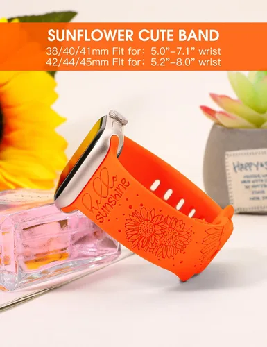 Miniatura 3 de TOYOUTHS Correa de silicona con grabado de girasol compatible con correas de Apple Watch de 1.654, 1.614, 1.575 y 1.496 pulgadas para mujer, diseño