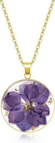 Miniatura 23 de Collares de flores de nacimiento para mujer, collar de 1 a 12 meses, collar de flores prensadas hecho a mano, regalo único de vacaciones, dorado, 18