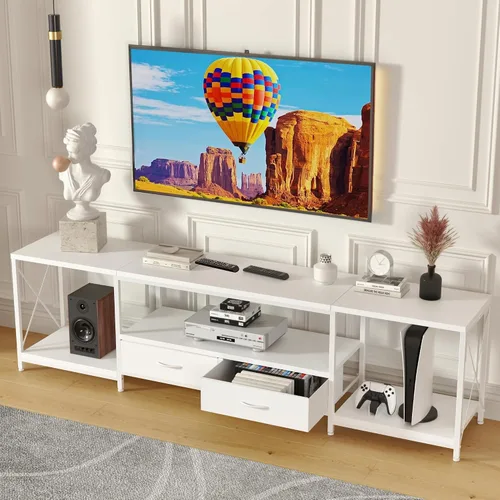 Miniatura 11 de GYIIYUO Soporte de TV con cajón de tela para TV de 50 y 55 pulgadas, centro de entretenimiento y consola de TV industrial con estantes