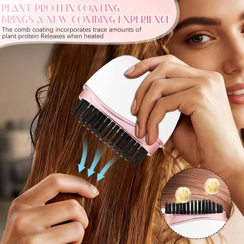 Miniatura 2 de Mini alisadora, nuevo peine alisador de pelo portátil inalámbrico recargable, control de temperatura de 3 velocidades, calentamiento rápido