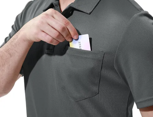 Miniatura 5 de TBMPOY Polo para hombre con bolsillo, manga corta, secado rápido, informal, para deportes al aire libre