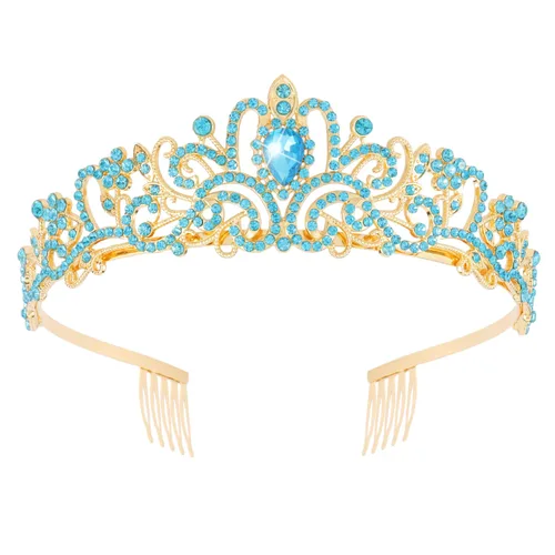 Miniatura 17 de Didder - Diadema con corona de tiara de cristal dorado. Elegante corona con peines para princesa, para mujeres y niñas, ideal para novias, bodas, 02