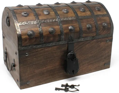 Miniatura 11 de Nautical Cove - Cofre del tesoro pirata con cerradura de hierro y llave de esqueleto, caja de almacenamiento y decoración (S, 8 x 6 x 6)