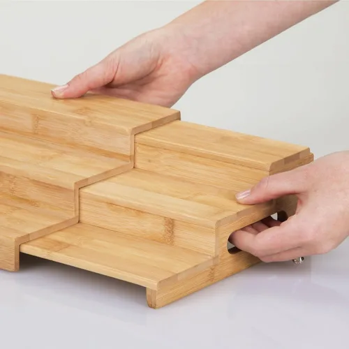 Miniatura 7 de mDesign Organizador de especias ajustable y expandible de bambú con 3 niveles de almacenamiento para armario de cocina, encimera, estante
