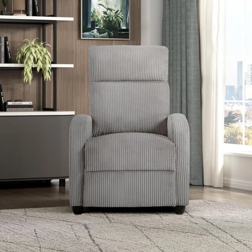 Miniatura 7 de Lexicon Sillón Reclinable de Pana con Respaldo Empujable Sillón Butaca Reclinable de Empuje hacia Atrás, Marco de Madera Sólida y Base de Metal