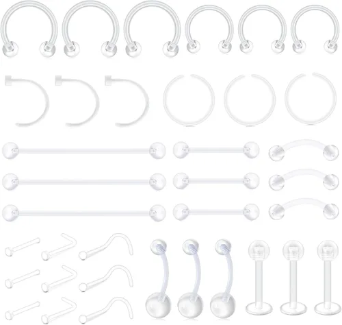 Miniatura 7 de D.Bella Kit de Retenedores de Piercing Transparentes Estilo Mix, Retenedores de Piercing Flexibles para Labios, Nariz, Cejas, Pezones, Lengua